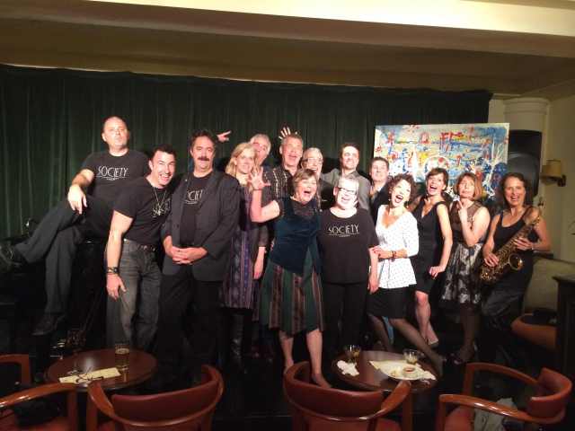 Cast of Cabaret Comico 2014, night 1, with owners of Society Cabaret and host-producer Lua Hadar